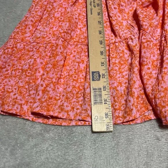 Rachel Zoe Dress Womens 4 Pink Orange Floral Tiered Faux Wrap Ruffle Beach - Picture 5 of 8
